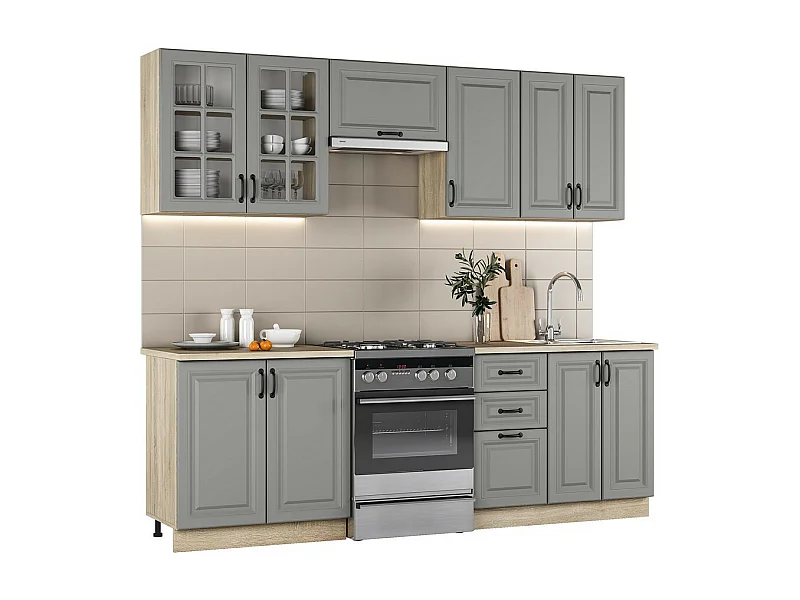 Cocina completa gris 240cm con encimera Elise