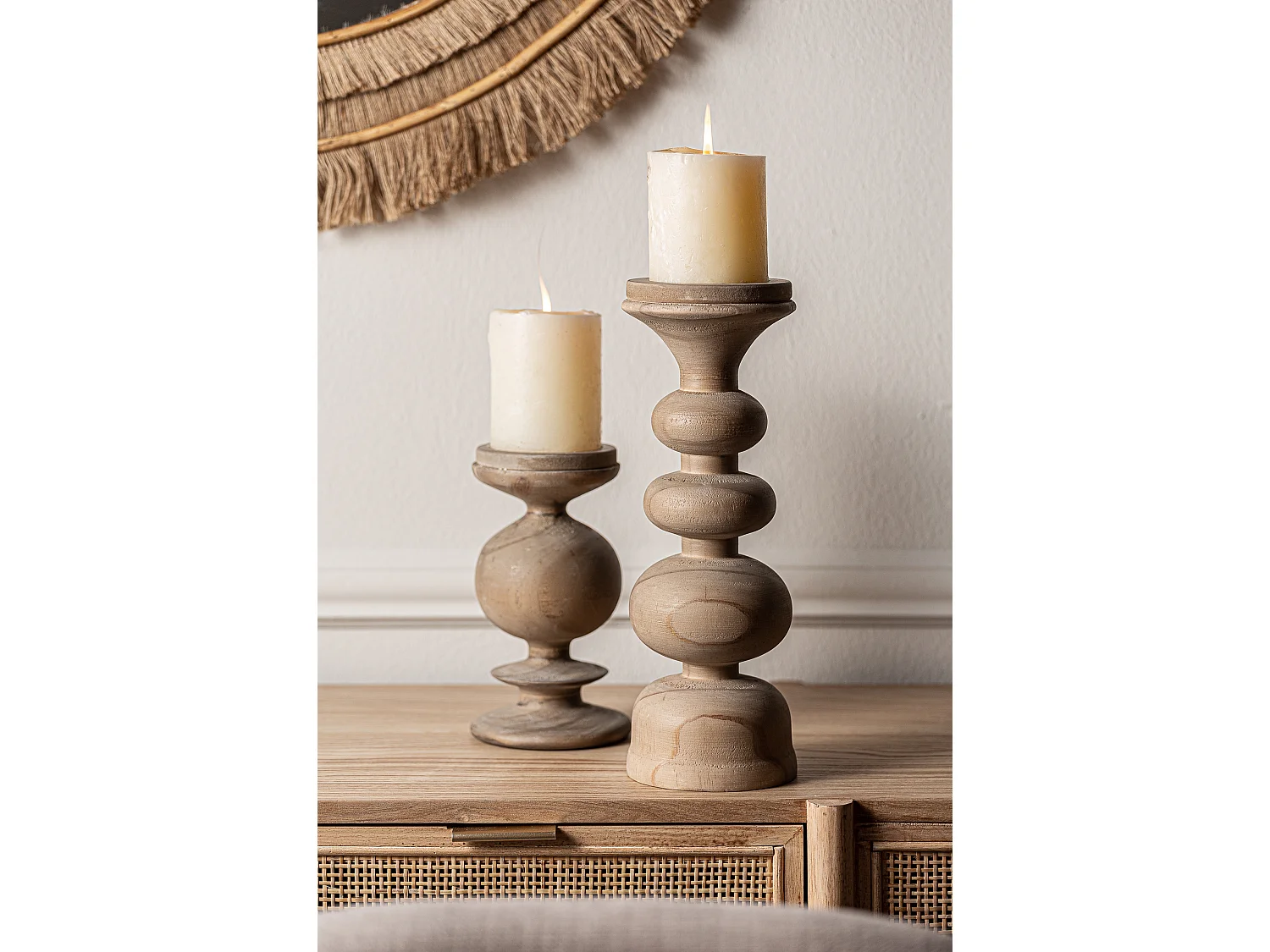 Portavela de madera de pino en color marrón de 12x11x34cm - pack de 2