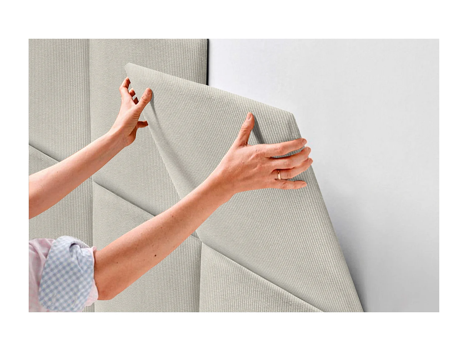 DHOME Premium Corduroy gestoffeerd hoofdeinde samengesteld uit verwisselbare zelfklevende panelen Luxe slaapkamer gewatteerd (beenwit, 190cm)