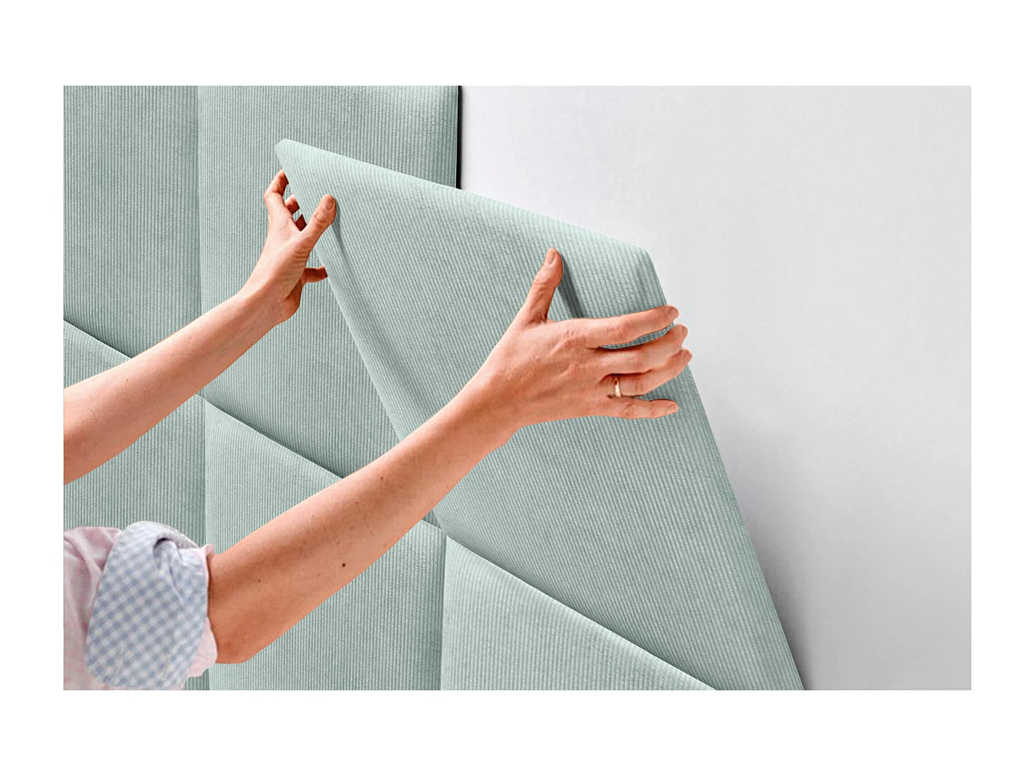 DHOME Tête de lit rembourrée en velours côtelé de qualité supérieure composée de panneaux autocollants interchangeables (vert aqua, 105 cm)