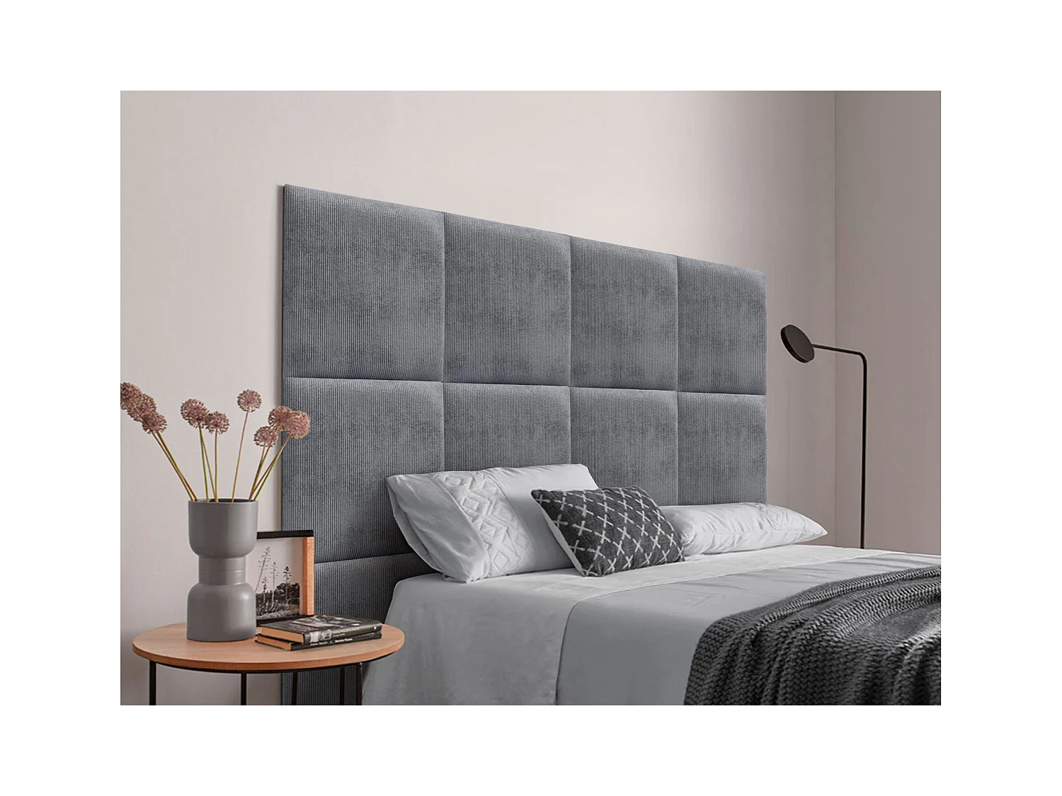 DHOME Cabecero Tapizado de Pana Premium Compuesto de Paneles Autoadhesivos Intercambiables Lujo Dormitorio Acolchado (Gris Oscuro,80cm)