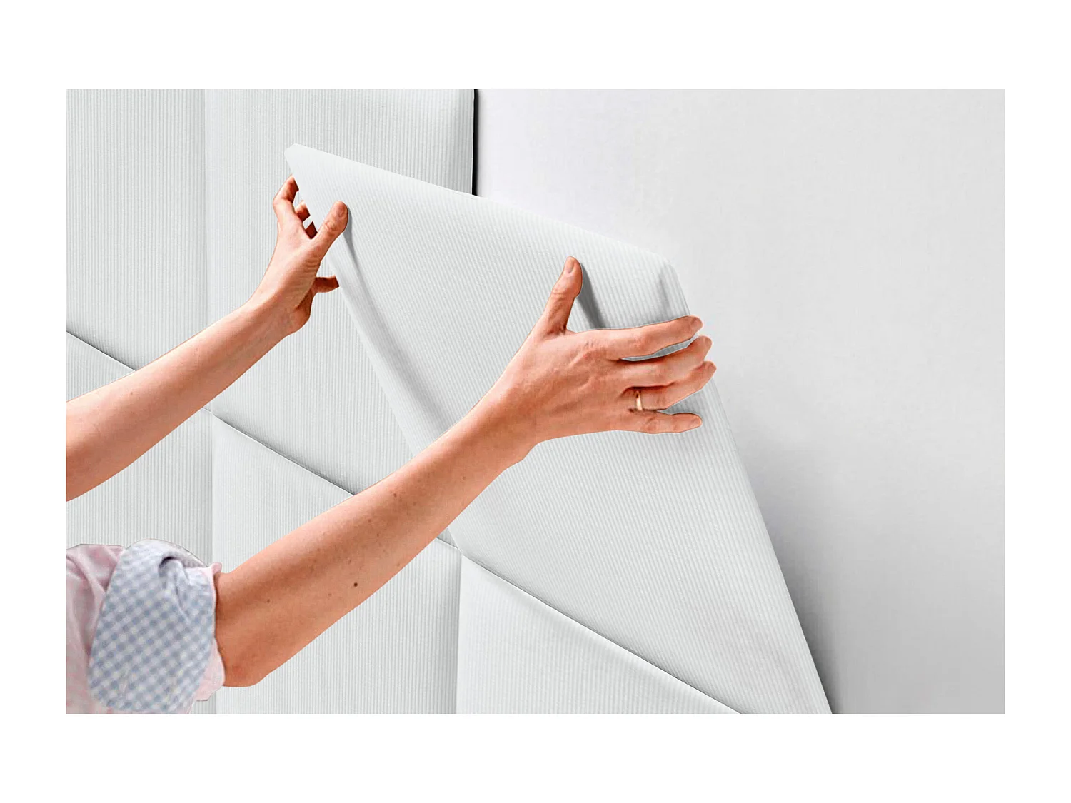 DHOME Tête de lit rembourrée en velours côtelé de qualité supérieure composée de panneaux autocollants interchangeables (blanc, 95 cm)