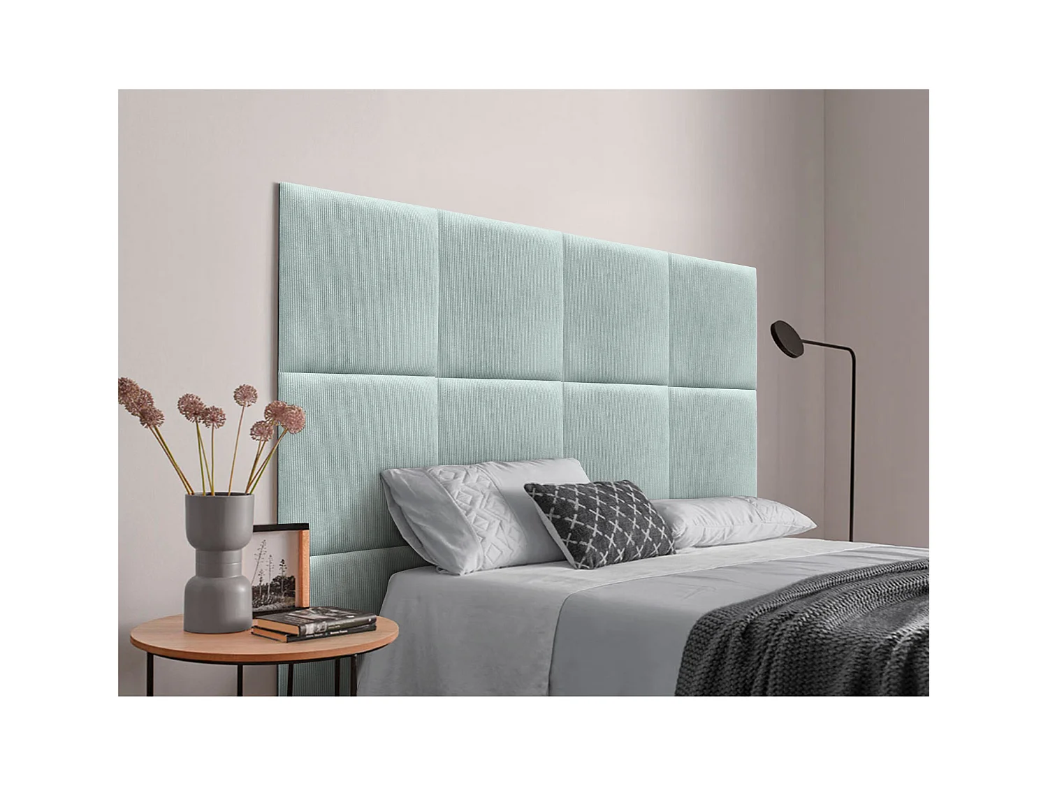DHOME Tête de lit rembourrée en velours côtelé de qualité supérieure composée de panneaux autocollants interchangeables (vert aqua, 200 cm)