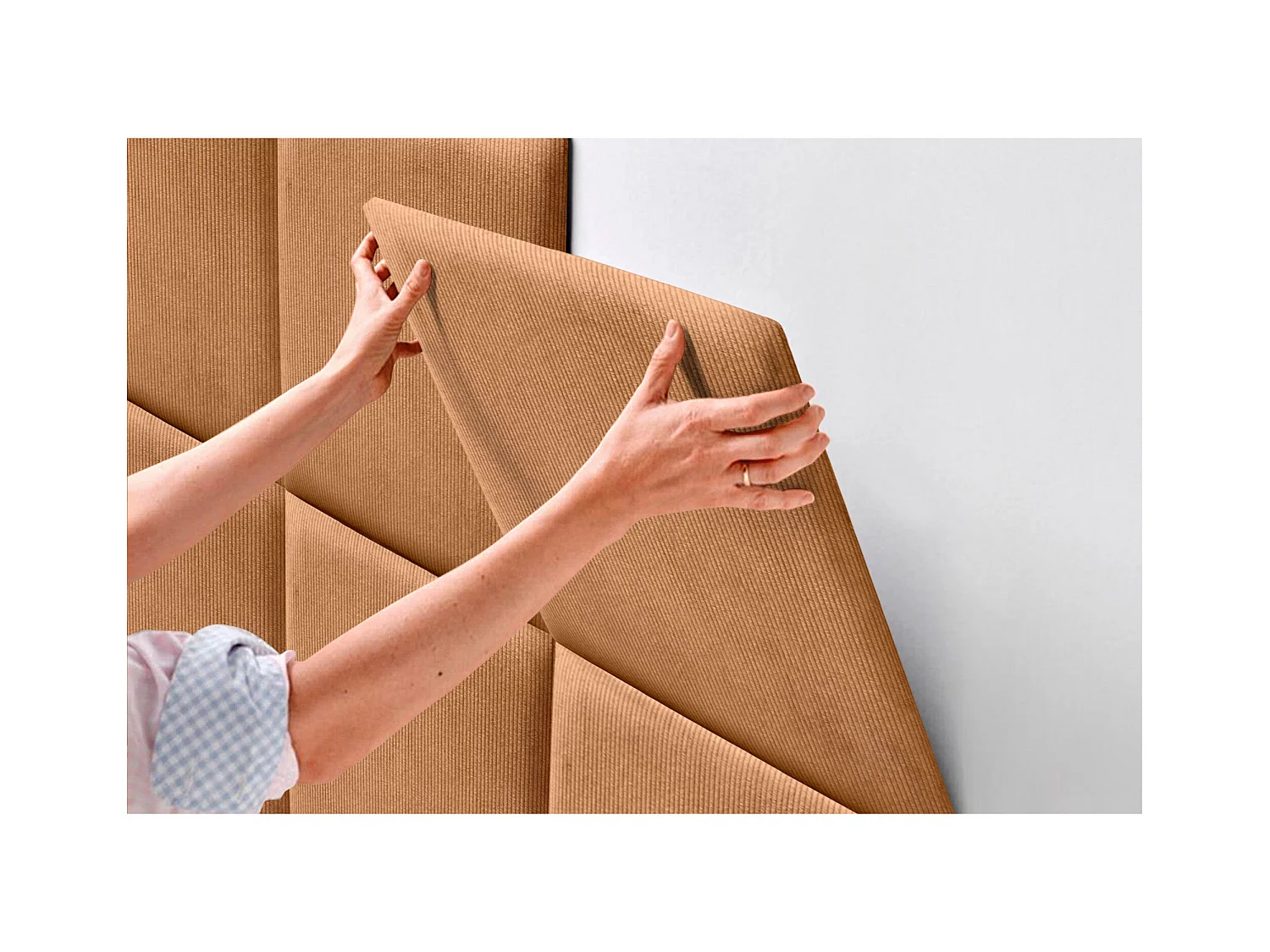 DHOME Tête de lit rembourrée en velours côtelé de qualité supérieure composée de panneaux autocollants interchangeables (orange, 80 cm)