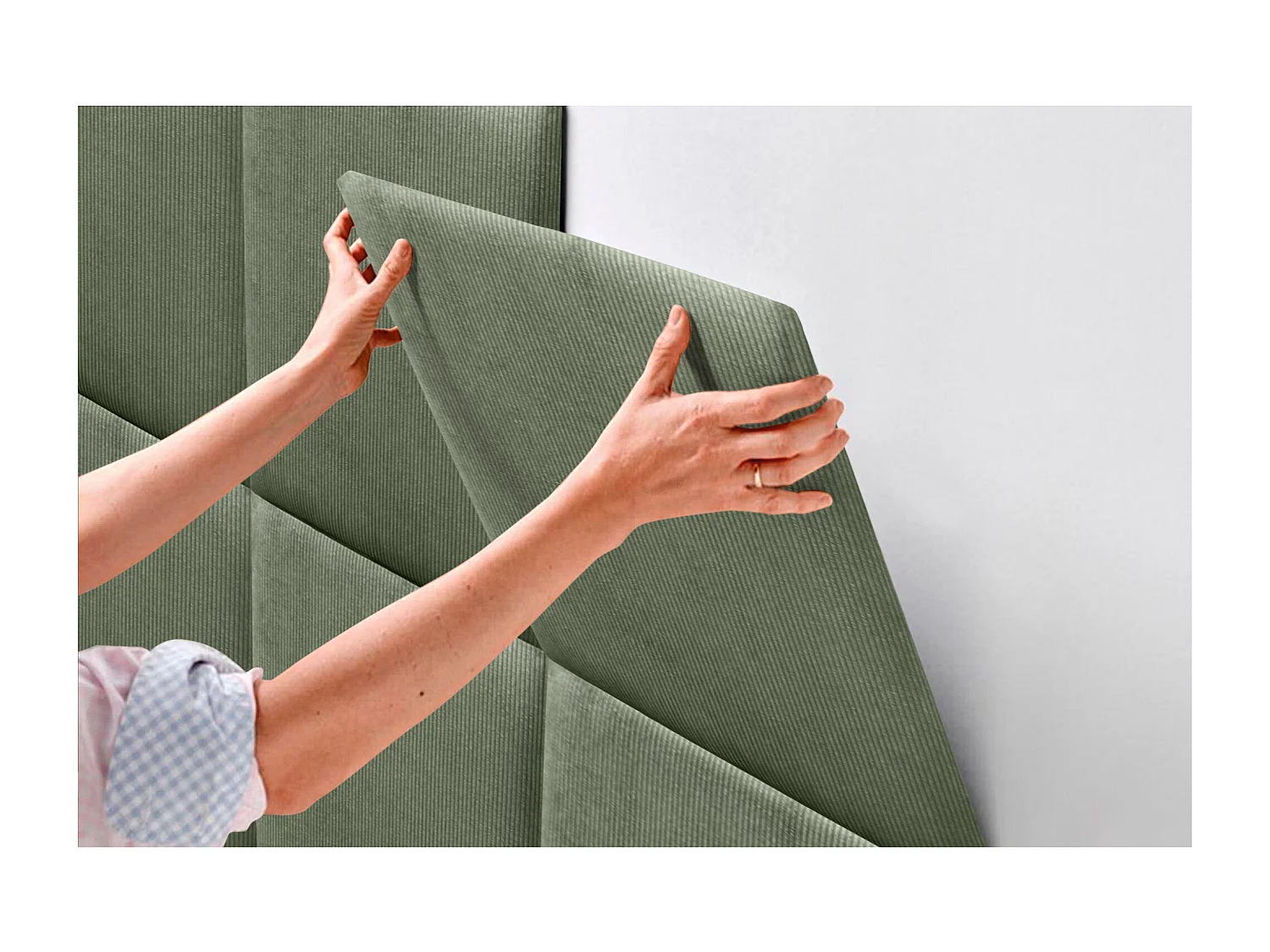 DHOME Tête de lit rembourrée en velours côtelé de qualité supérieure composée de panneaux autocollants interchangeables (vert jungle, 120 cm)