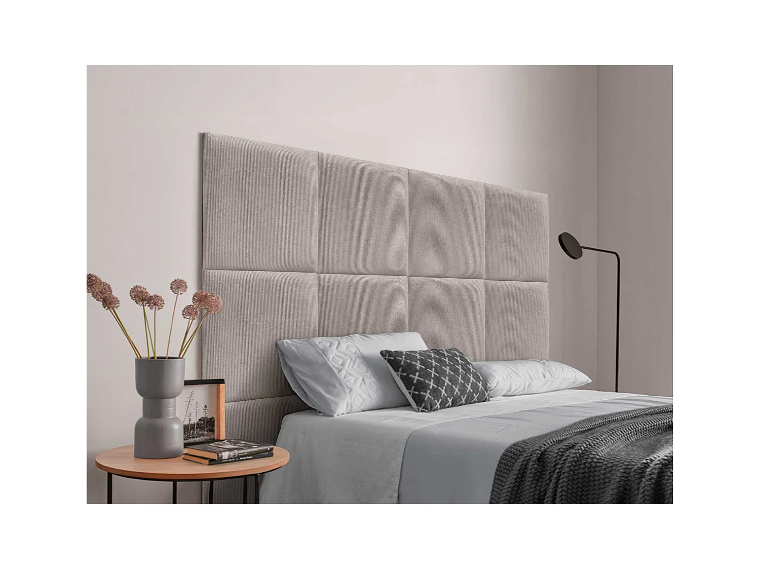 DHOME Tête de lit rembourrée en velours côtelé de qualité supérieure composée de panneaux autocollants interchangeables (marron, 135 cm)