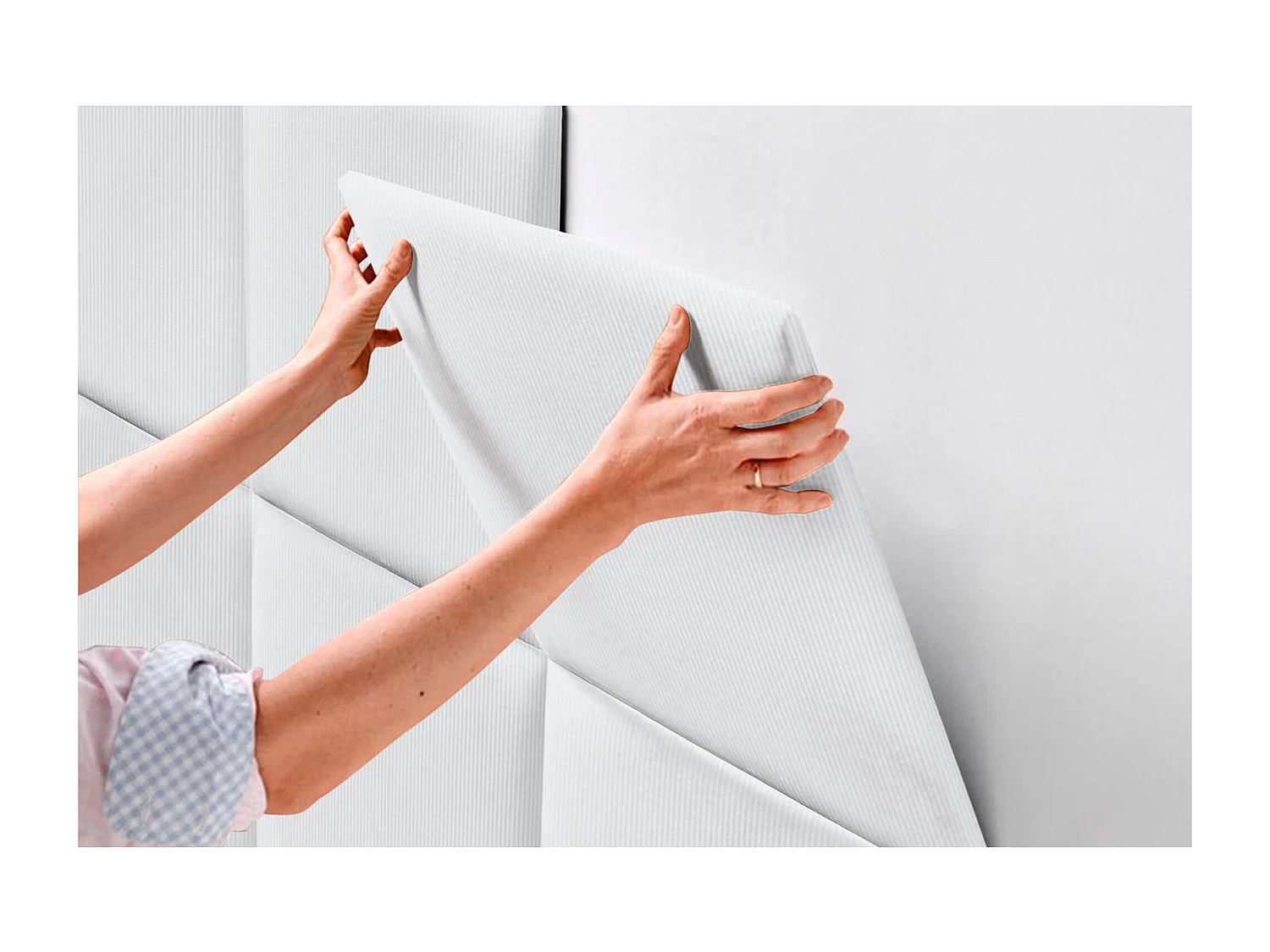 DHOME Tête de lit rembourrée en velours côtelé de qualité supérieure composée de panneaux autocollants interchangeables (blanc, 135 cm)