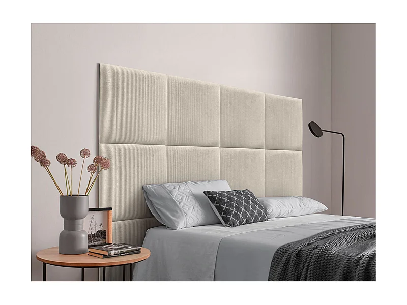 DHOME Tête de lit rembourrée en velours côtelé de qualité supérieure composée de panneaux autocollants interchangeables (beige, 180 cm)