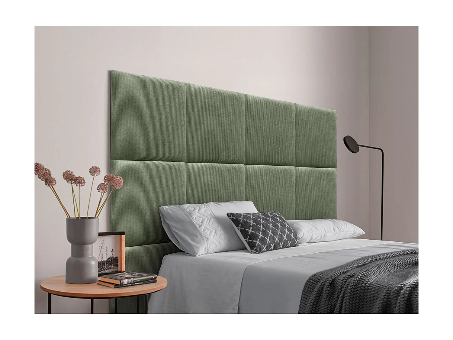DHOME Premium Corduroy gestoffeerd hoofdeinde samengesteld uit verwisselbare zelfklevende panelen Luxe slaapkamer opgevuld (Jungle Green, 160cm)