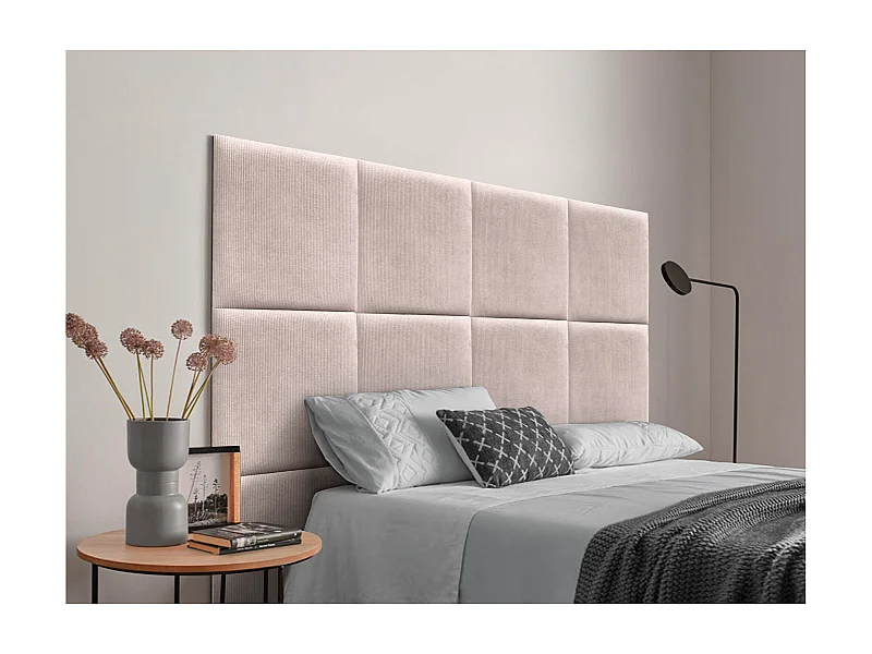 DHOME Tête de lit rembourrée en velours côtelé de qualité supérieure composée de panneaux autocollants interchangeables (rose, 90 cm)