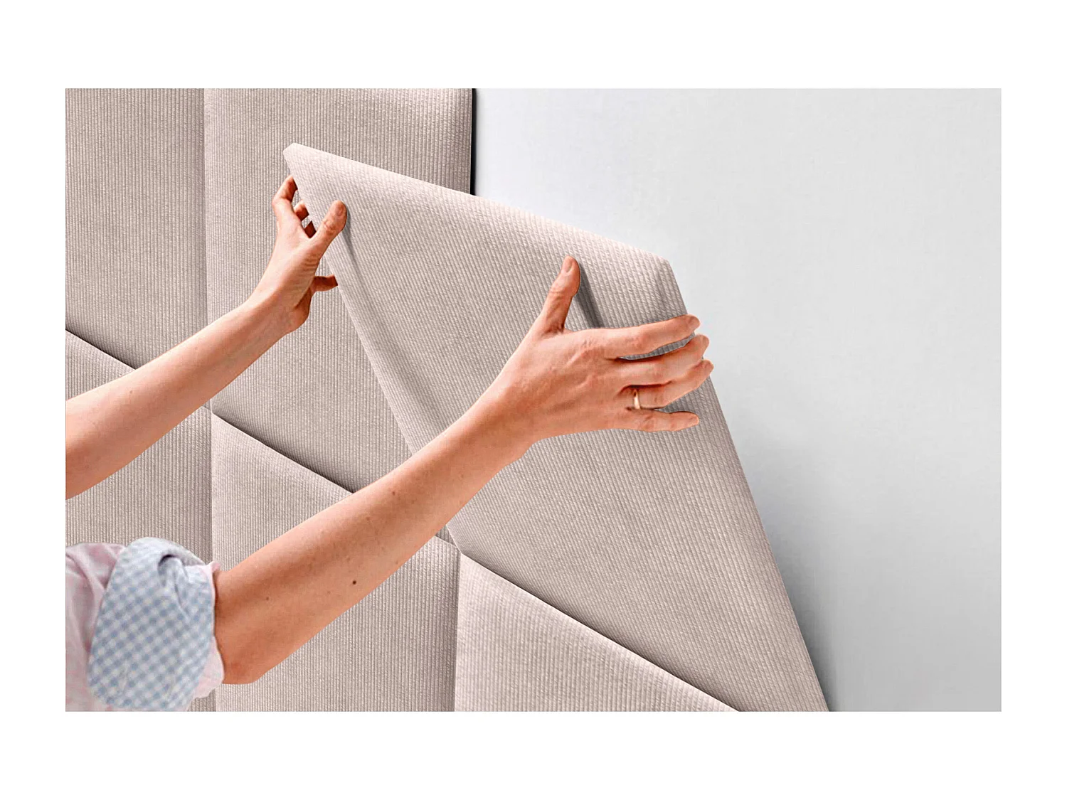 DHOME Premium Corduroy gestoffeerd hoofdeinde samengesteld uit verwisselbare zelfklevende panelen Luxe gevoerde slaapkamer (roze, 135 cm)