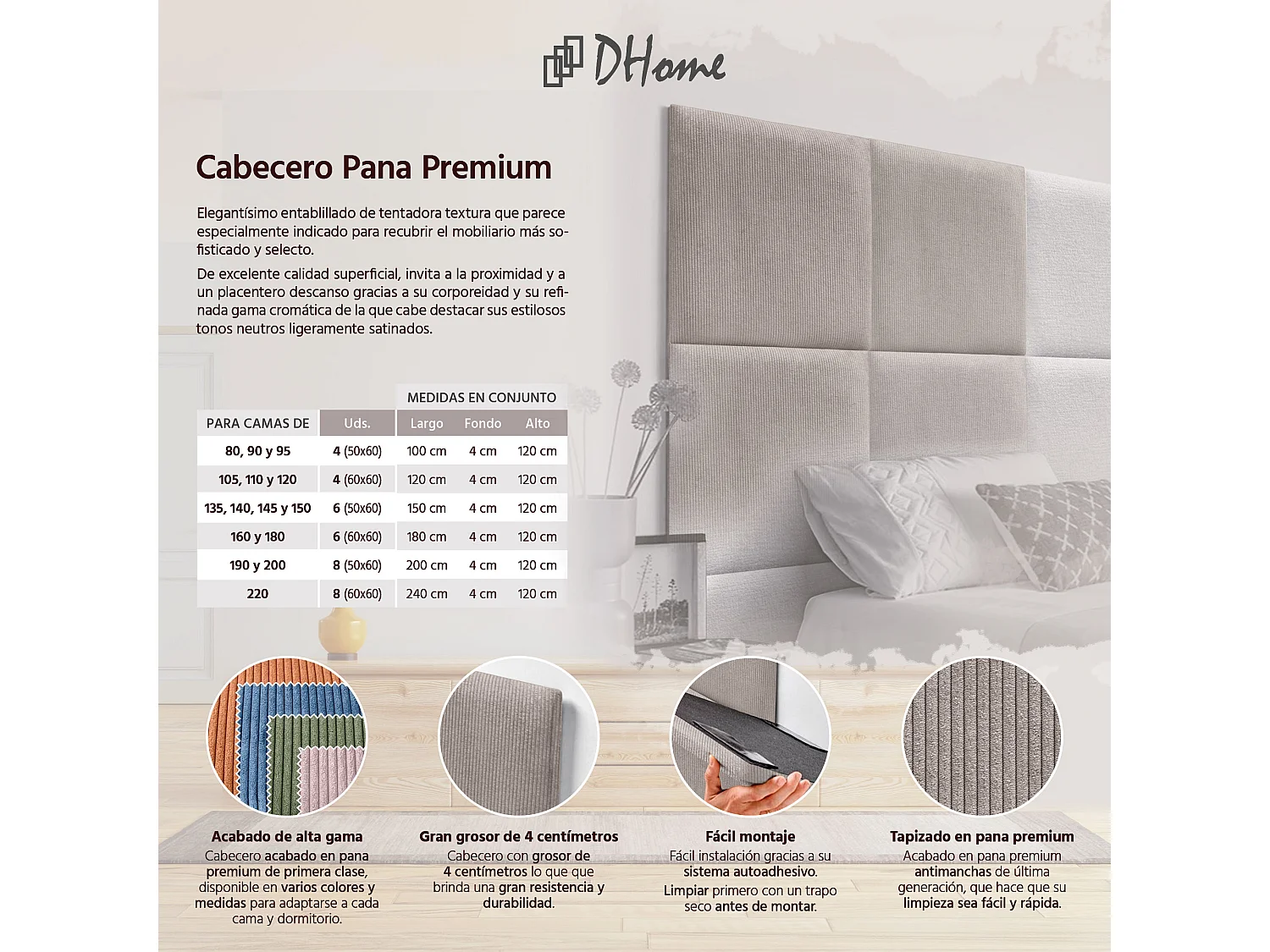 DHOME Premium Corduroy gestoffeerd hoofdeinde samengesteld uit verwisselbare zelfklevende panelen Luxe slaapkamer opgevuld (bruin,90cm)