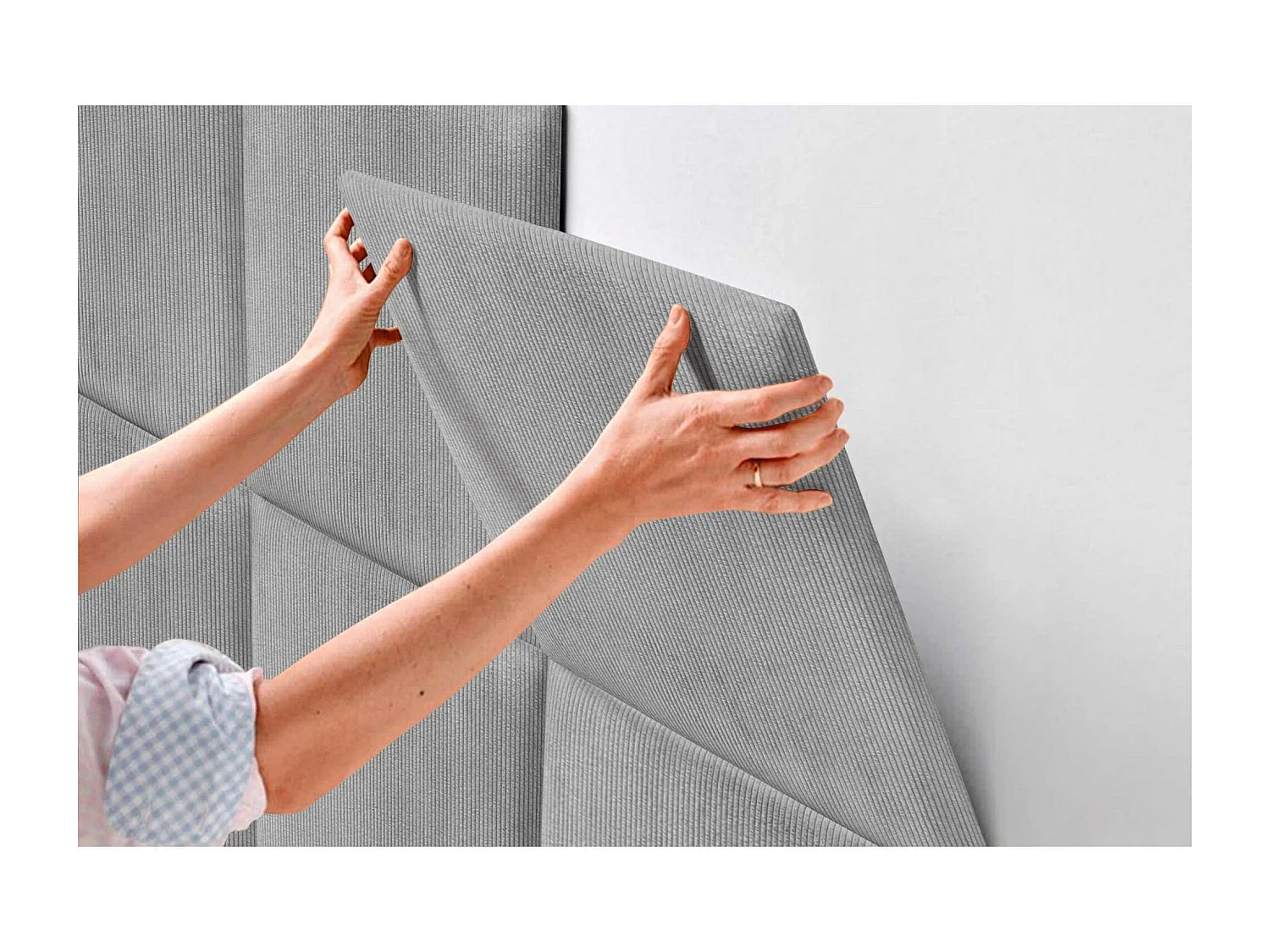 DHOME Premium Corduroy gestoffeerd hoofdeinde samengesteld uit verwisselbare zelfklevende panelen Luxe slaapkamer opgevuld (grijs,110cm)