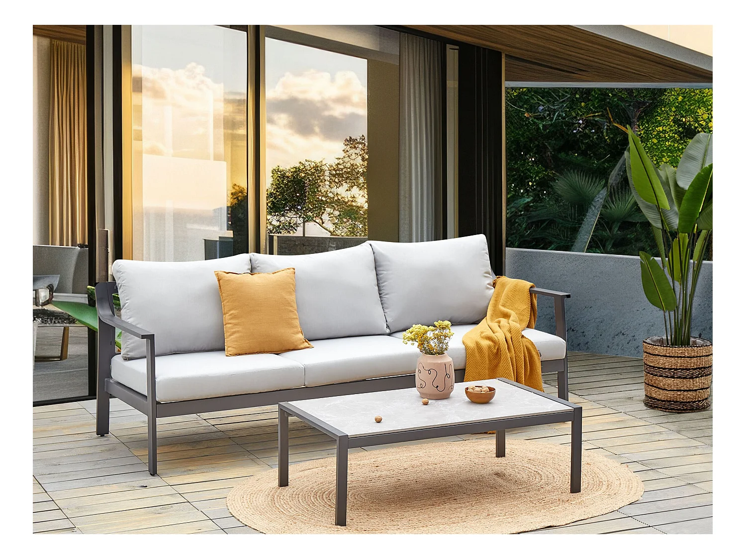 Sofá de jardín 3 plazas KIATO Metal Gris claro