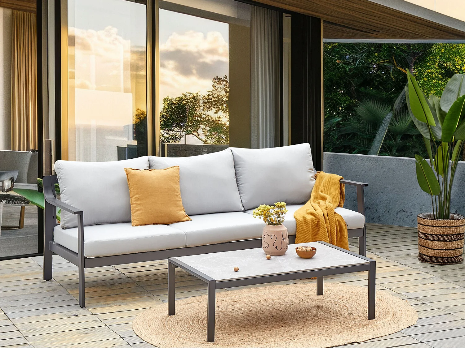 Gartensofa 3-Sitzer KIATO Metall Hellgrau