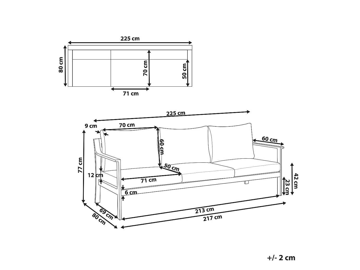 Gartensofa 3-Sitzer KIATO Metall Hellgrau