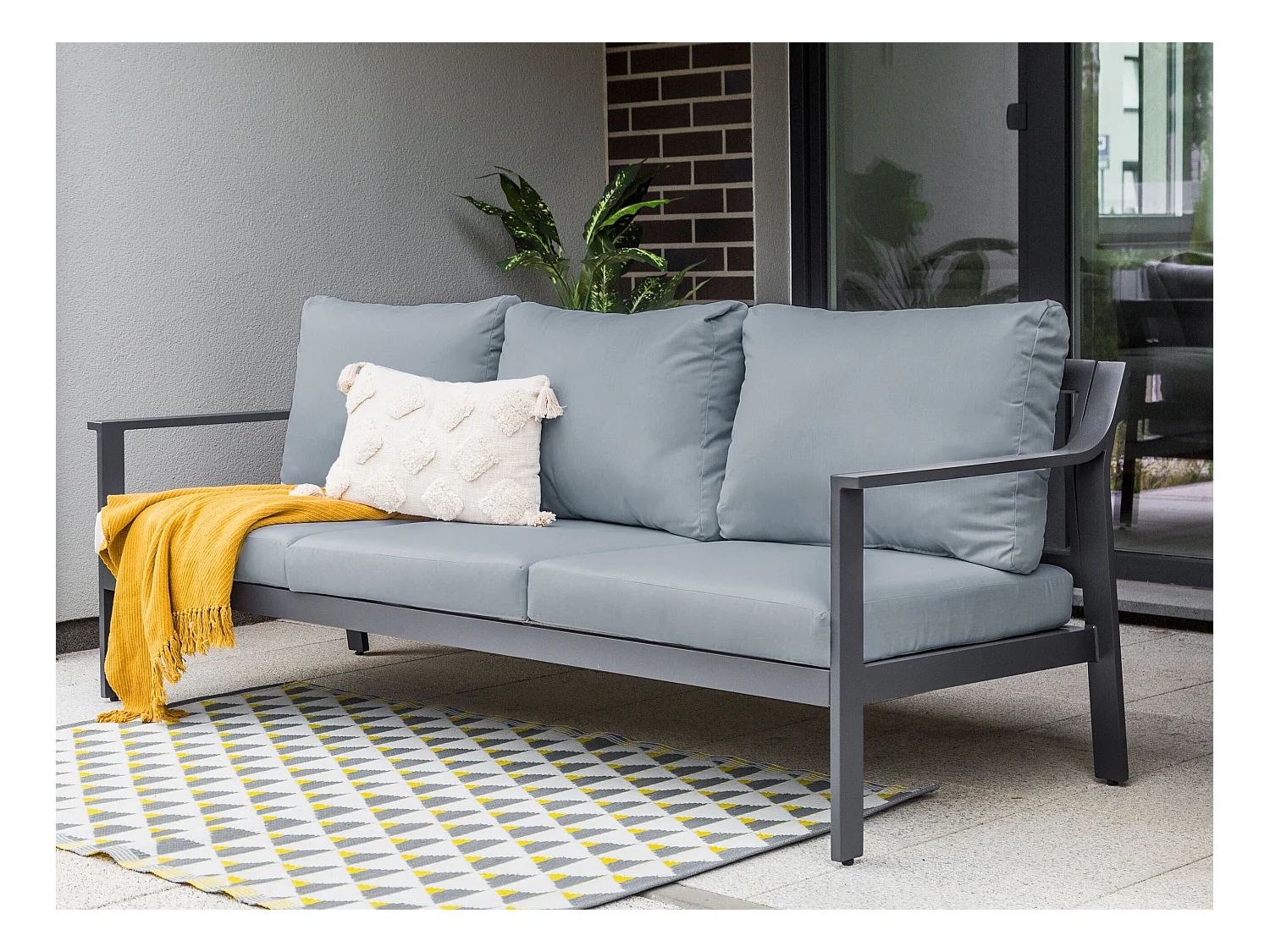 Gartensofa 3-Sitzer KIATO Metall Dunkelgrau