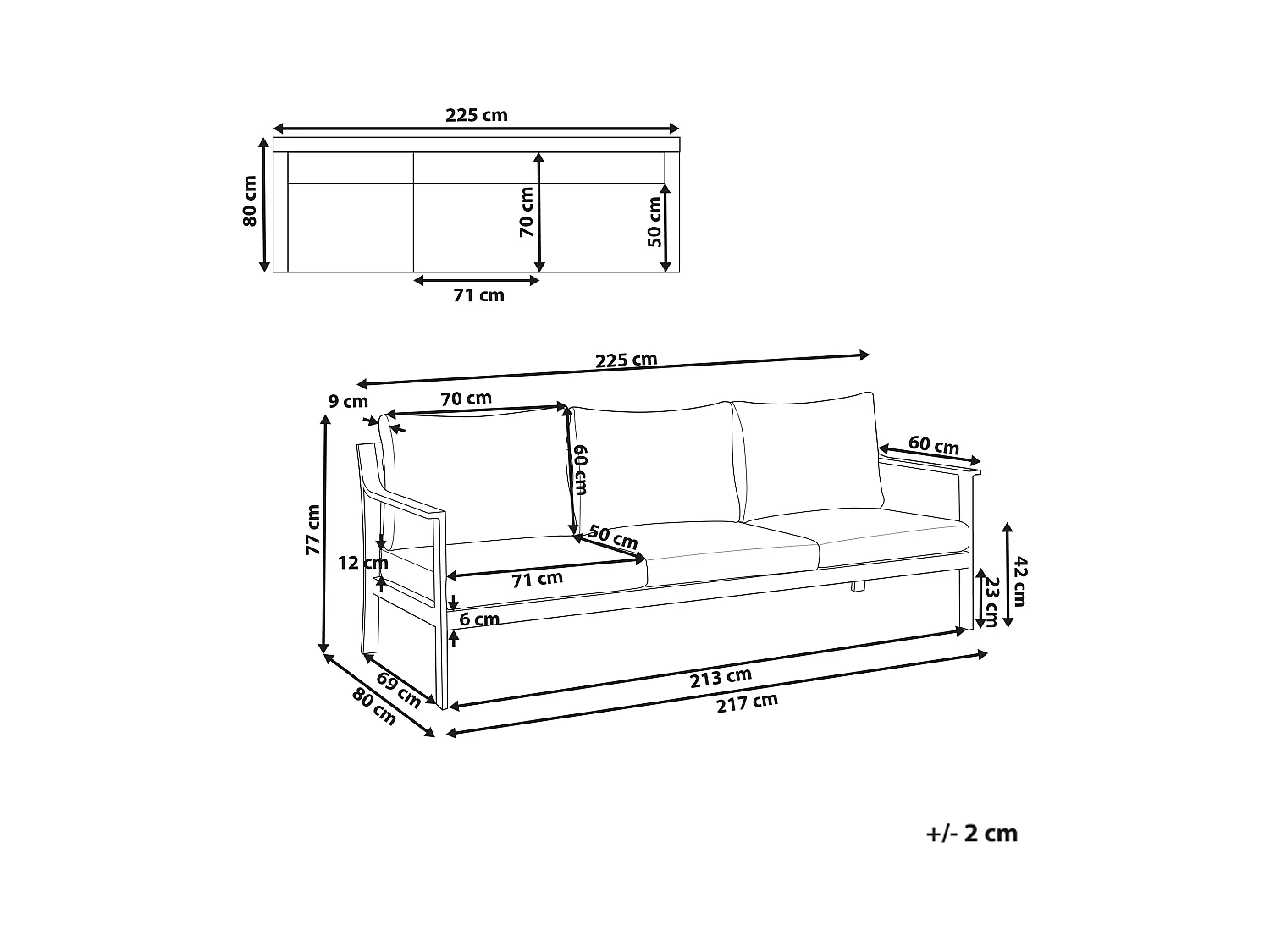 Gartensofa 3-Sitzer KIATO Metall Dunkelgrau