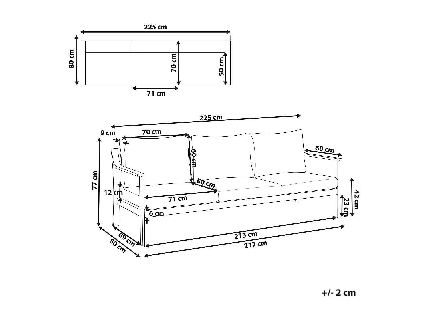 Tuin loungebank 3-zitter KIATO Metaal Donkergrijs