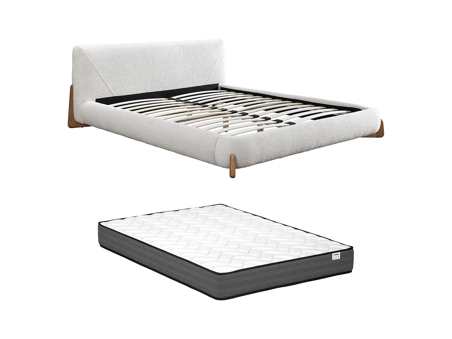 Bed 180 x 200 cm - Boucléstof - Wit en naturel + matras - GAMURA