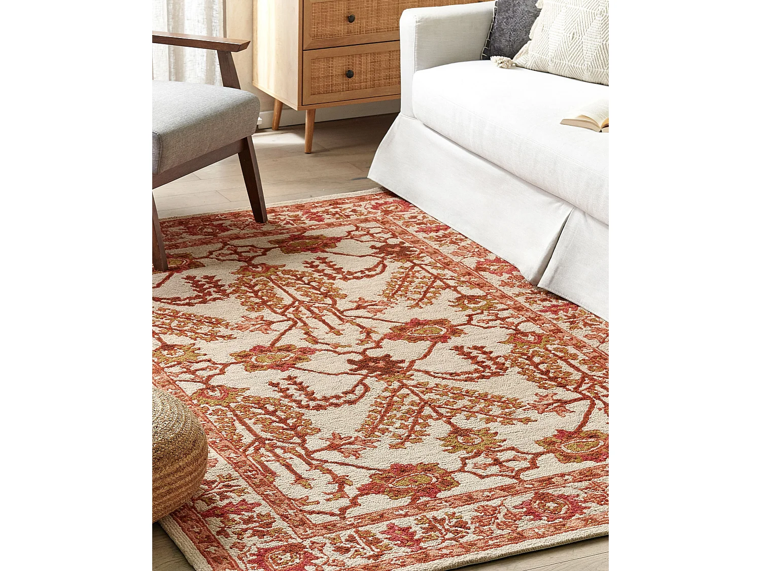 Teppich Wolle orange / beige 140 x 200 cm orientalisches Muster Kurzflor ADILCEVAZ
