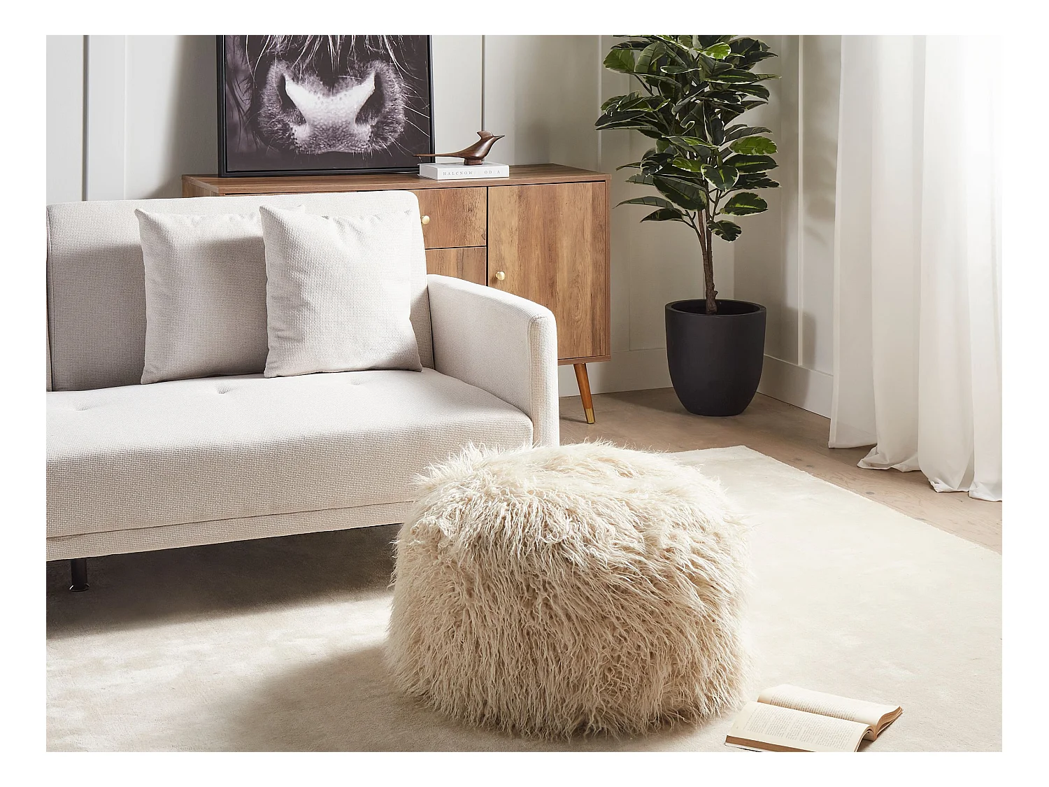 Poef TUKKI Nepbont Lichtbeige 50 cm 50 cm 30 cm