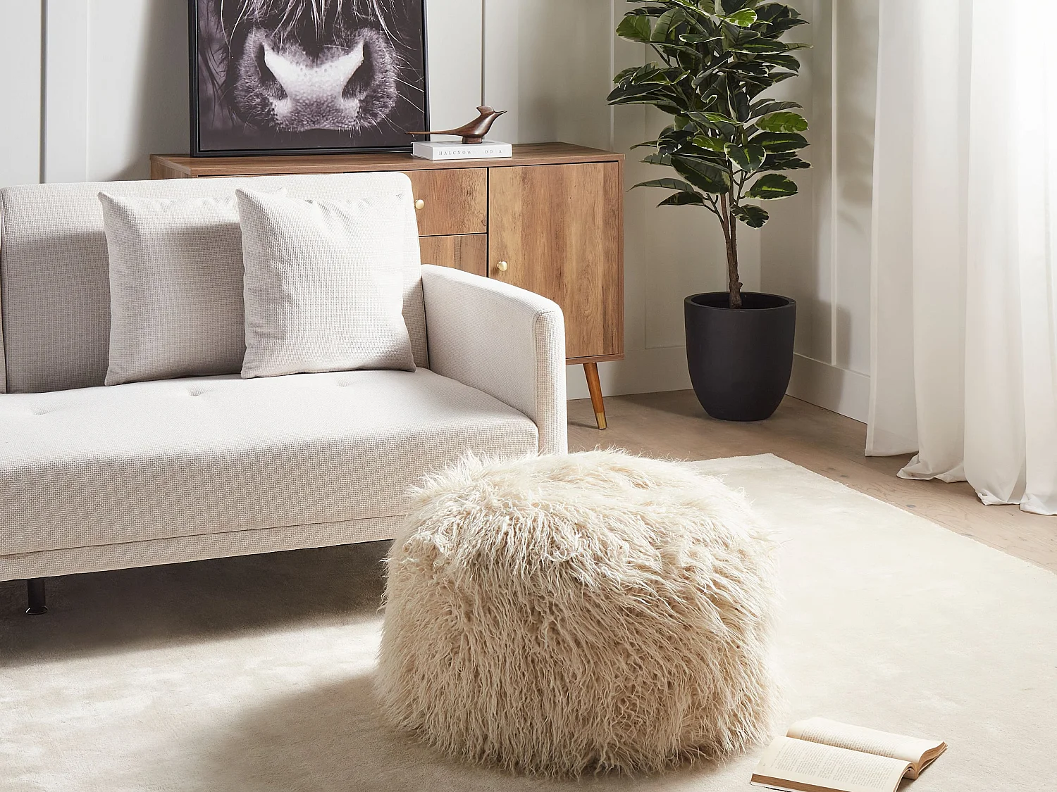 Pouf TUKKI Fourrure synthétique Beige clair