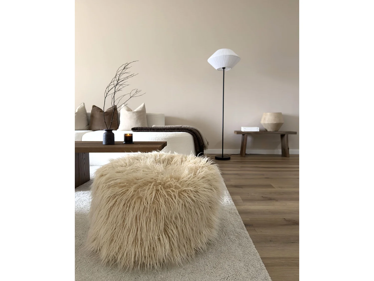 Pouf TUKKI Webpelz Hellbeige 50 cm 50 cm 30 cm