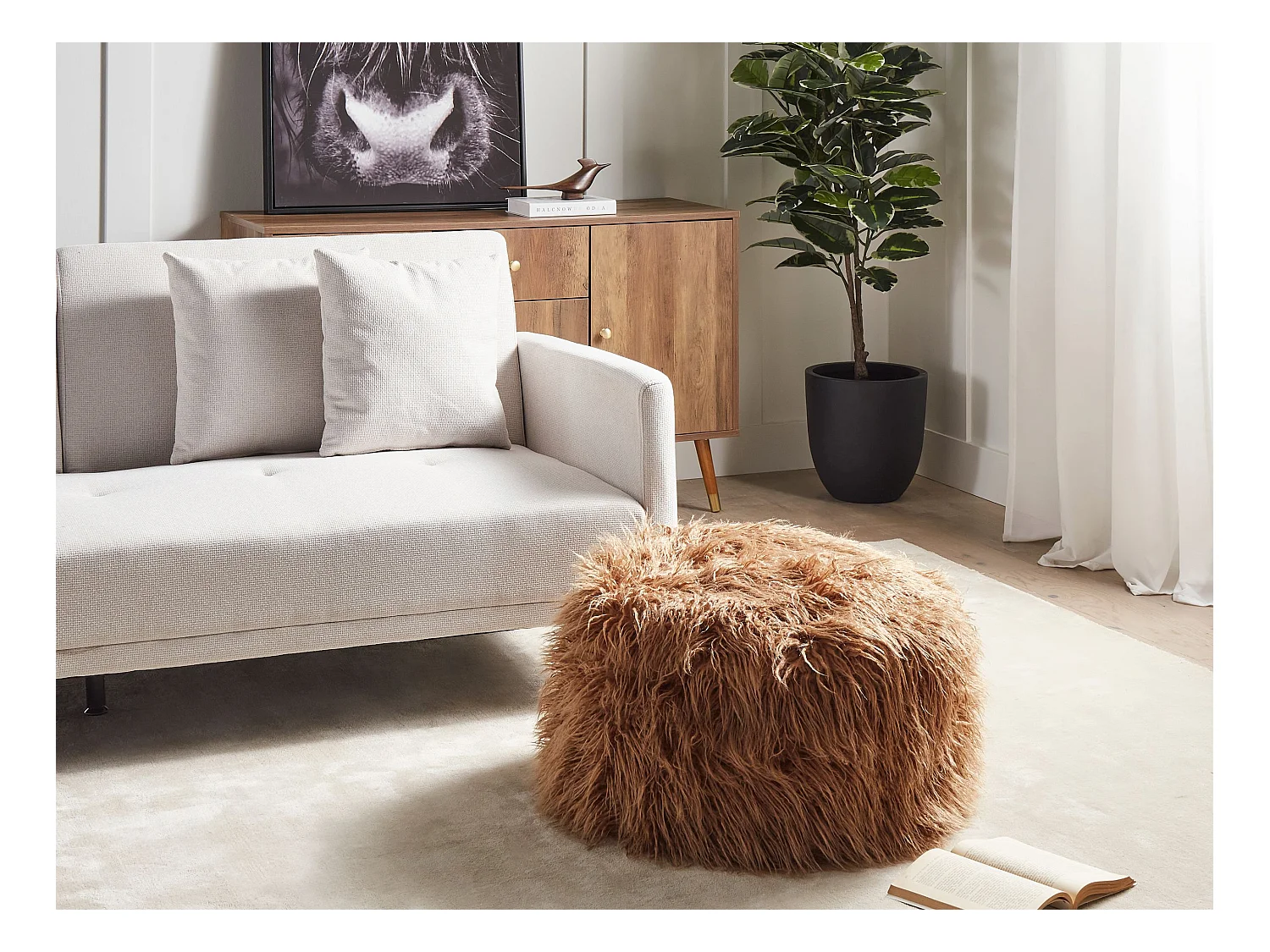 Puf TUKKI Pelo sintético Marrón 50 cm 50 cm 30 cm