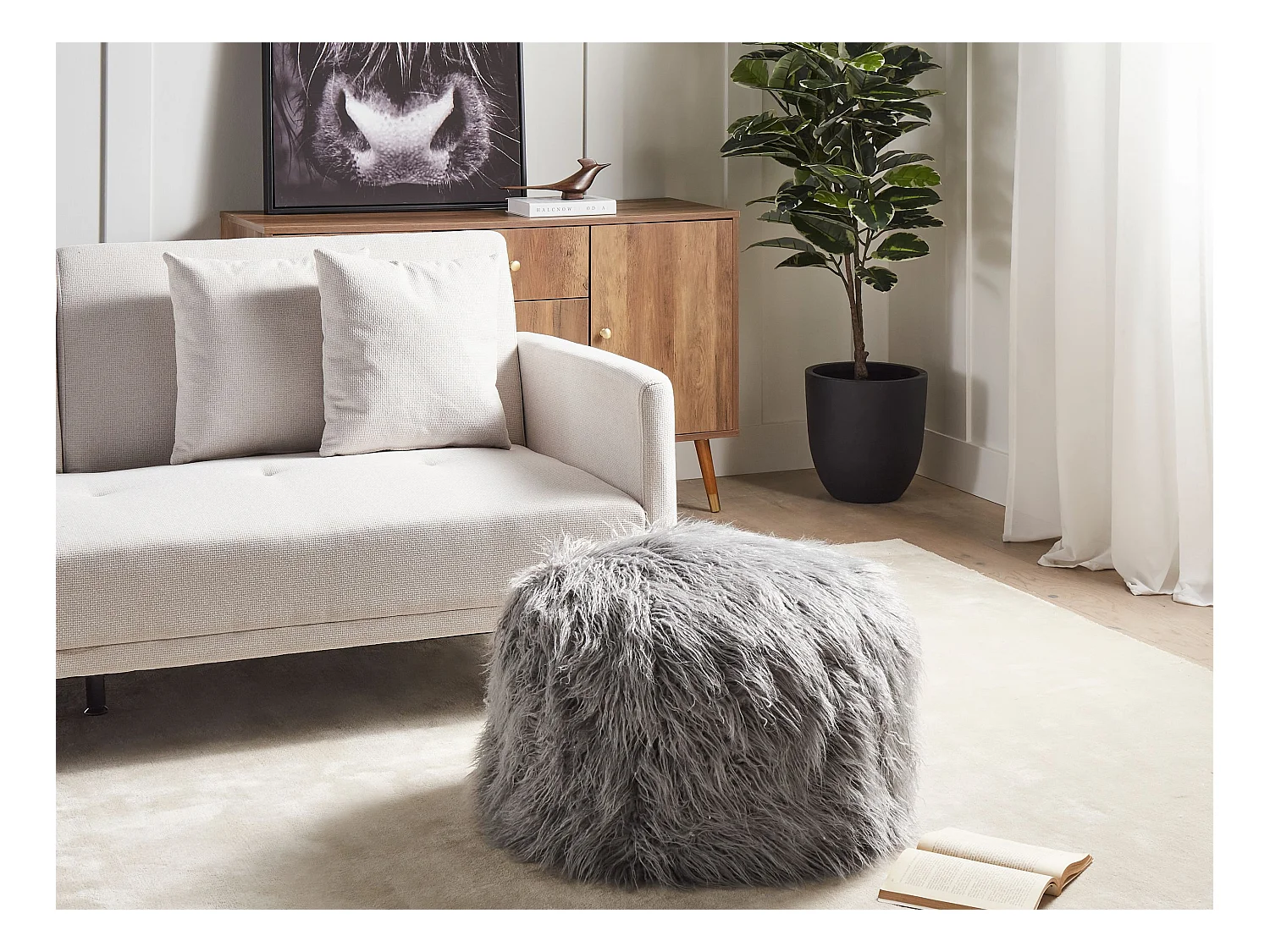Pouf TUKKI Fourrure synthétique Gris