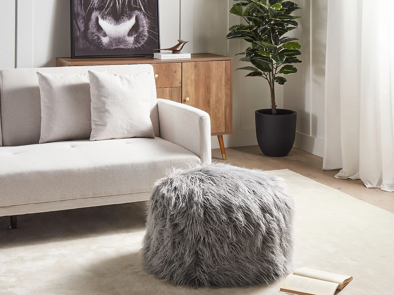 Pouf TUKKI Fourrure synthétique Gris 50 cm 50 cm 30 cm