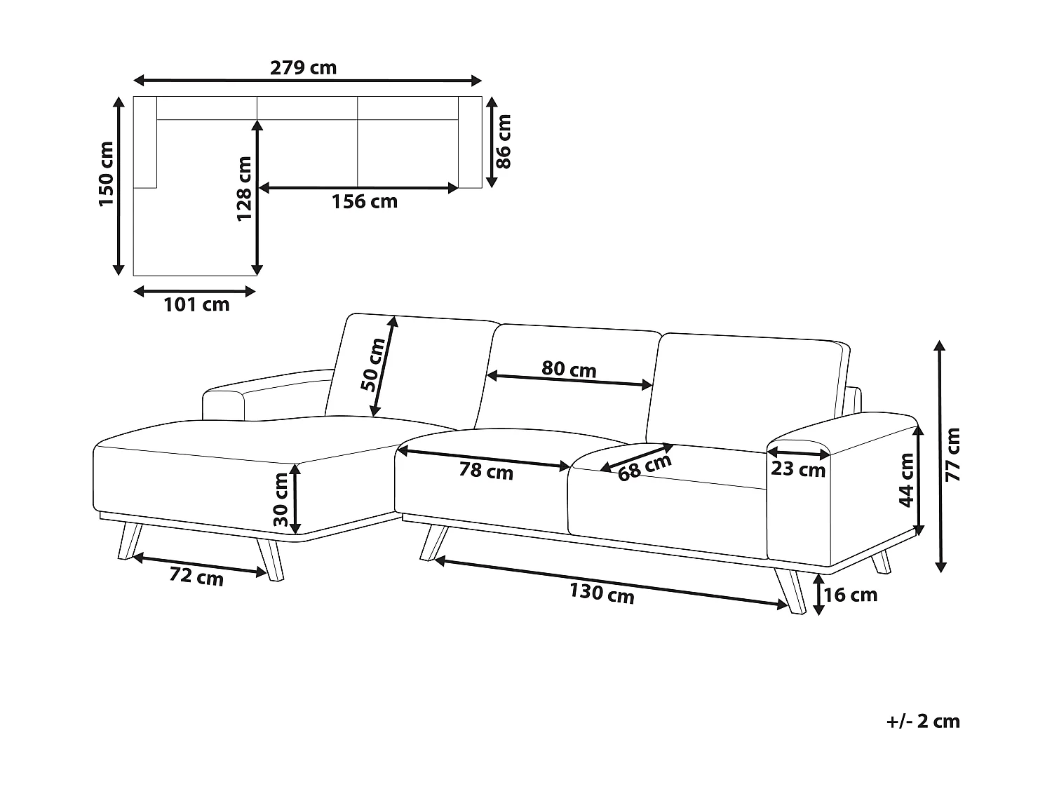 Canapé d'Angle à gauche Moderne en Tissu Polyester Pieds en Bois Clair Dossier avec Coussin Taupe Nora