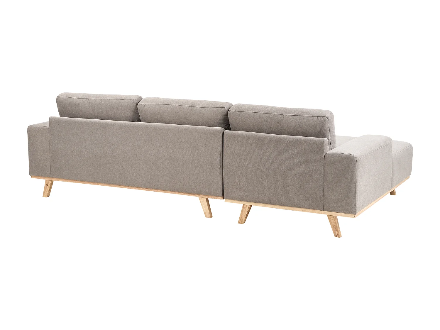 Canapé d'Angle à gauche Moderne en Tissu Polyester Pieds en Bois Clair Dossier avec Coussin Taupe Nora