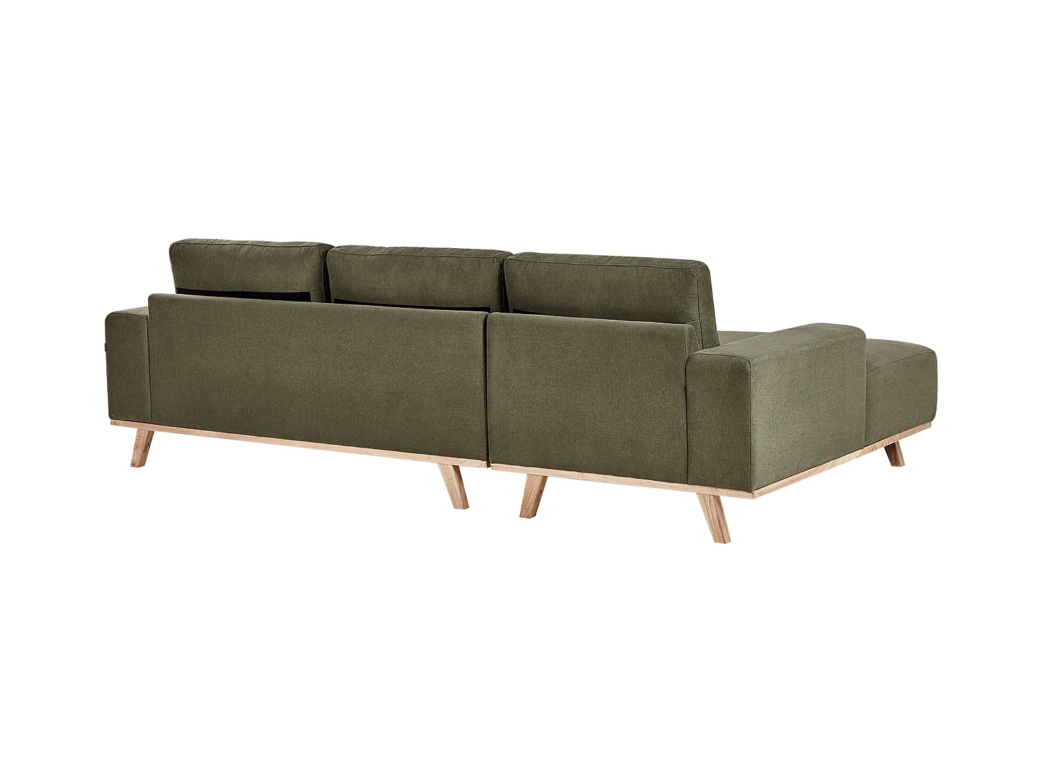 Canapé d'Angle à gauche Moderne en Tissu Polyester Pieds en Bois Clair Dossier avec Coussin Vert Nora