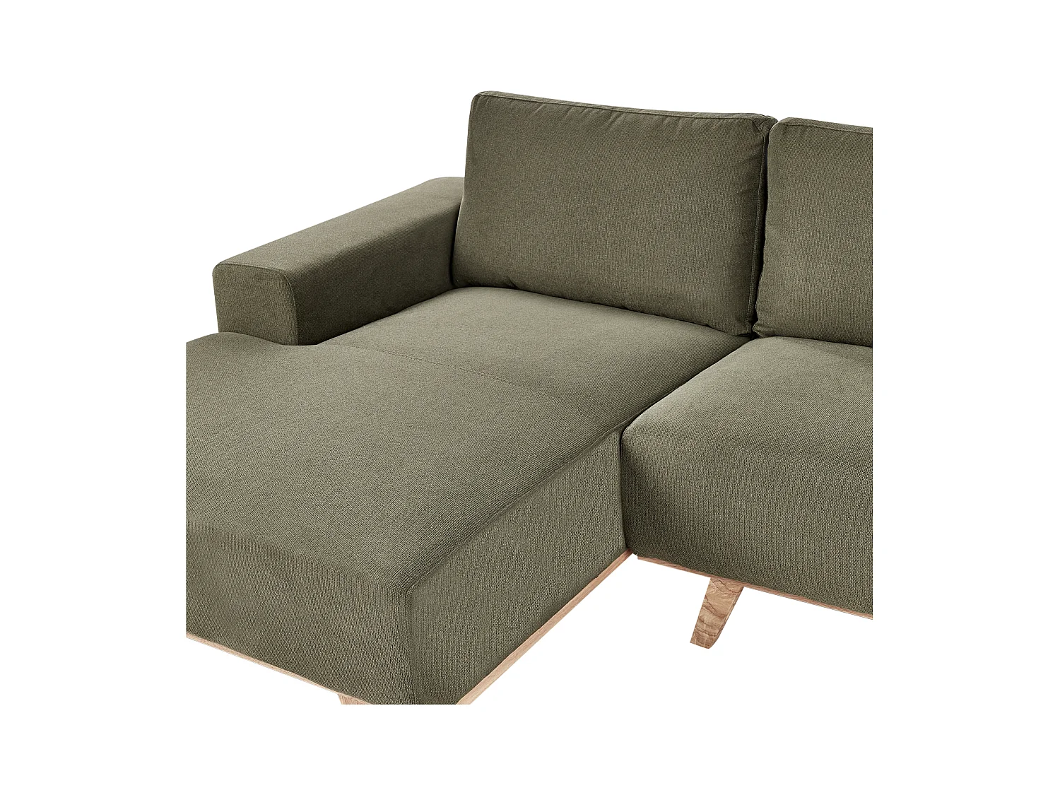 Canapé d'Angle à gauche Moderne en Tissu Polyester Pieds en Bois Clair Dossier avec Coussin Vert Nora