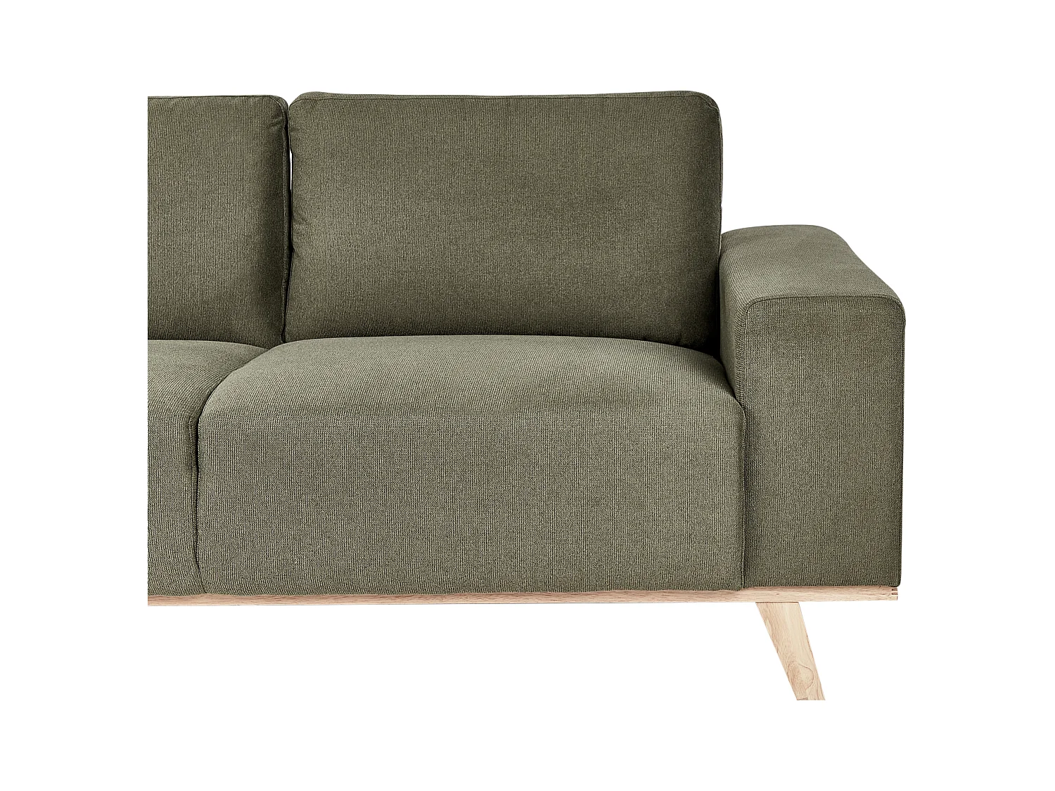 Canapé d'Angle à gauche Moderne en Tissu Polyester Pieds en Bois Clair Dossier avec Coussin Vert Nora