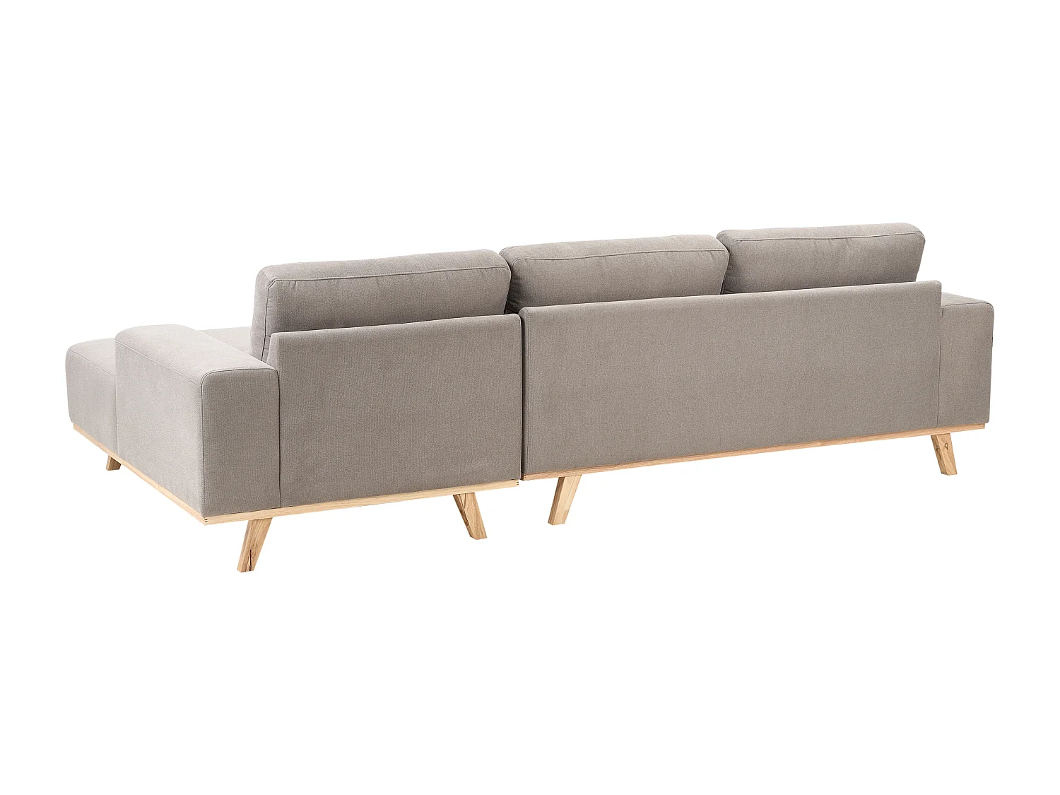 Canapé d'Angle à droite Moderne en Tissu Polyester Pieds en Bois Clair Dossier avec Coussin Taupe Nora