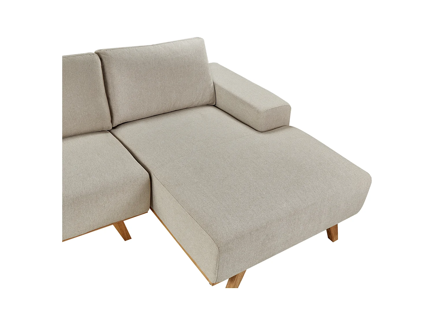 Canapé d'Angle à droite Moderne en Tissu Polyester Pieds en Bois Clair Dossier avec Coussin Beige Nora