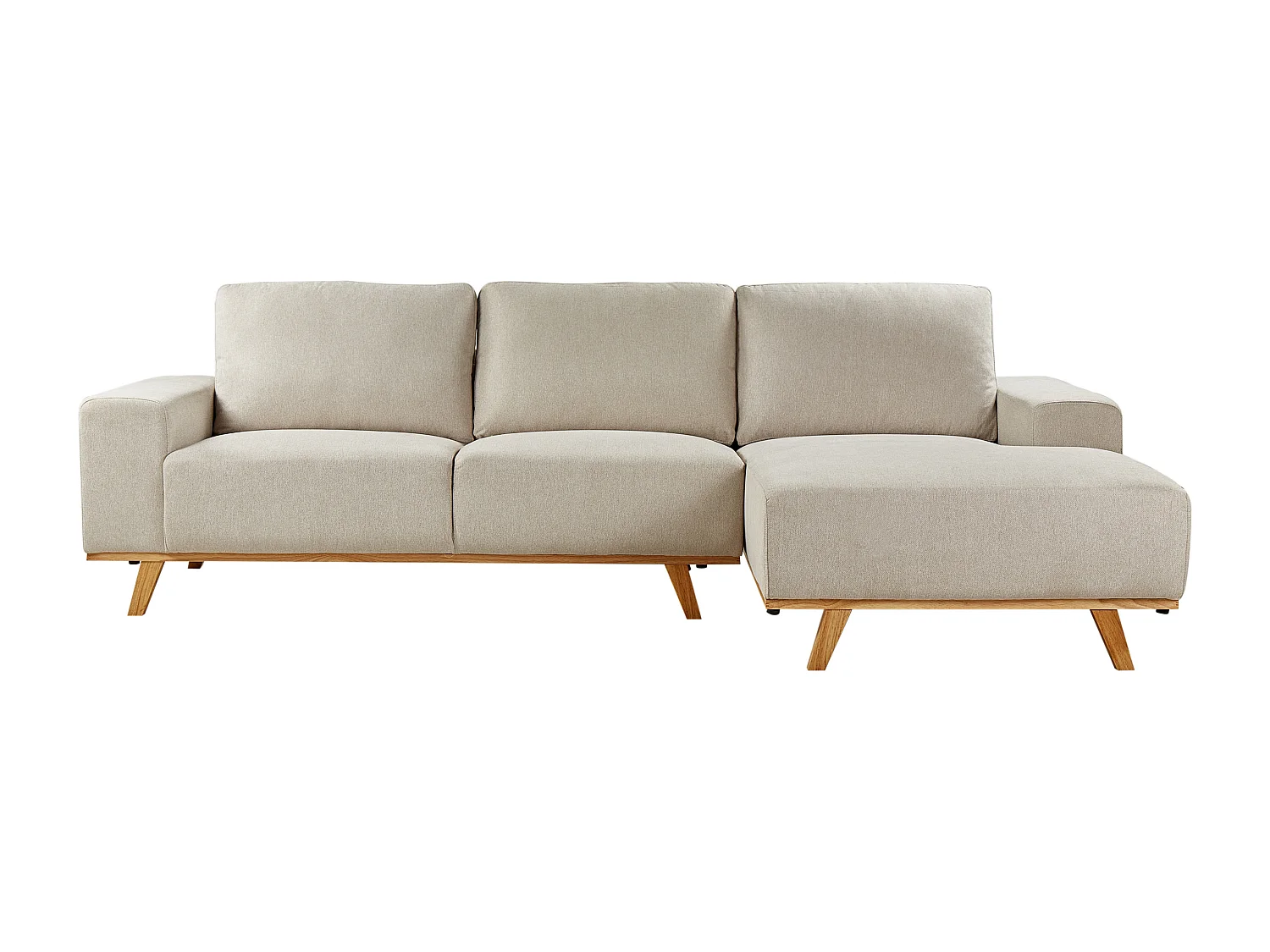 Canapé d'Angle à droite Moderne en Tissu Polyester Pieds en Bois Clair Dossier avec Coussin Beige Nora