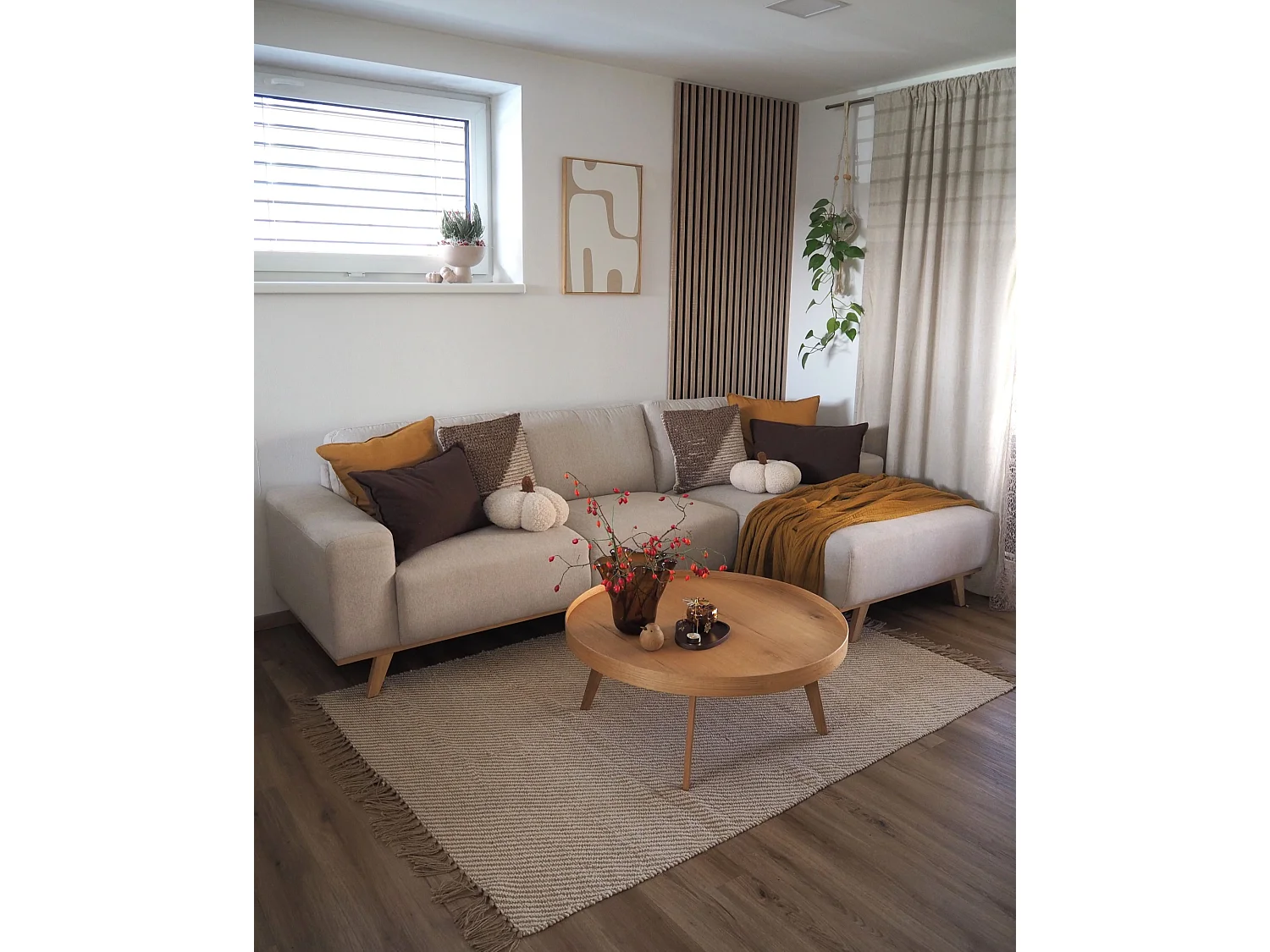 Canapé d'angle 3 places en tissu beige NORA