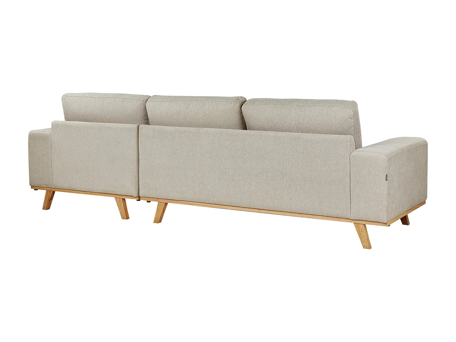 Canapé d'Angle à Gauche Moderne en Tissu Polyester Pieds en Bois Clair Dossier avec Coussin Beige Nora