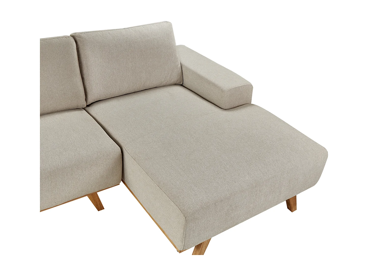 Canapé d'Angle à Gauche Moderne en Tissu Polyester Pieds en Bois Clair Dossier avec Coussin Beige Nora
