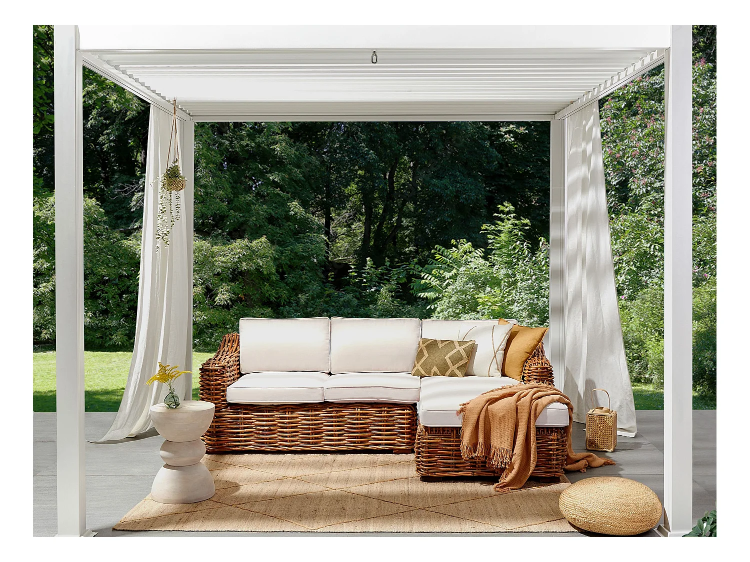 Divano angolare da giardino 3 posti BRIATICO Lato Sinistro Rattan Naturale