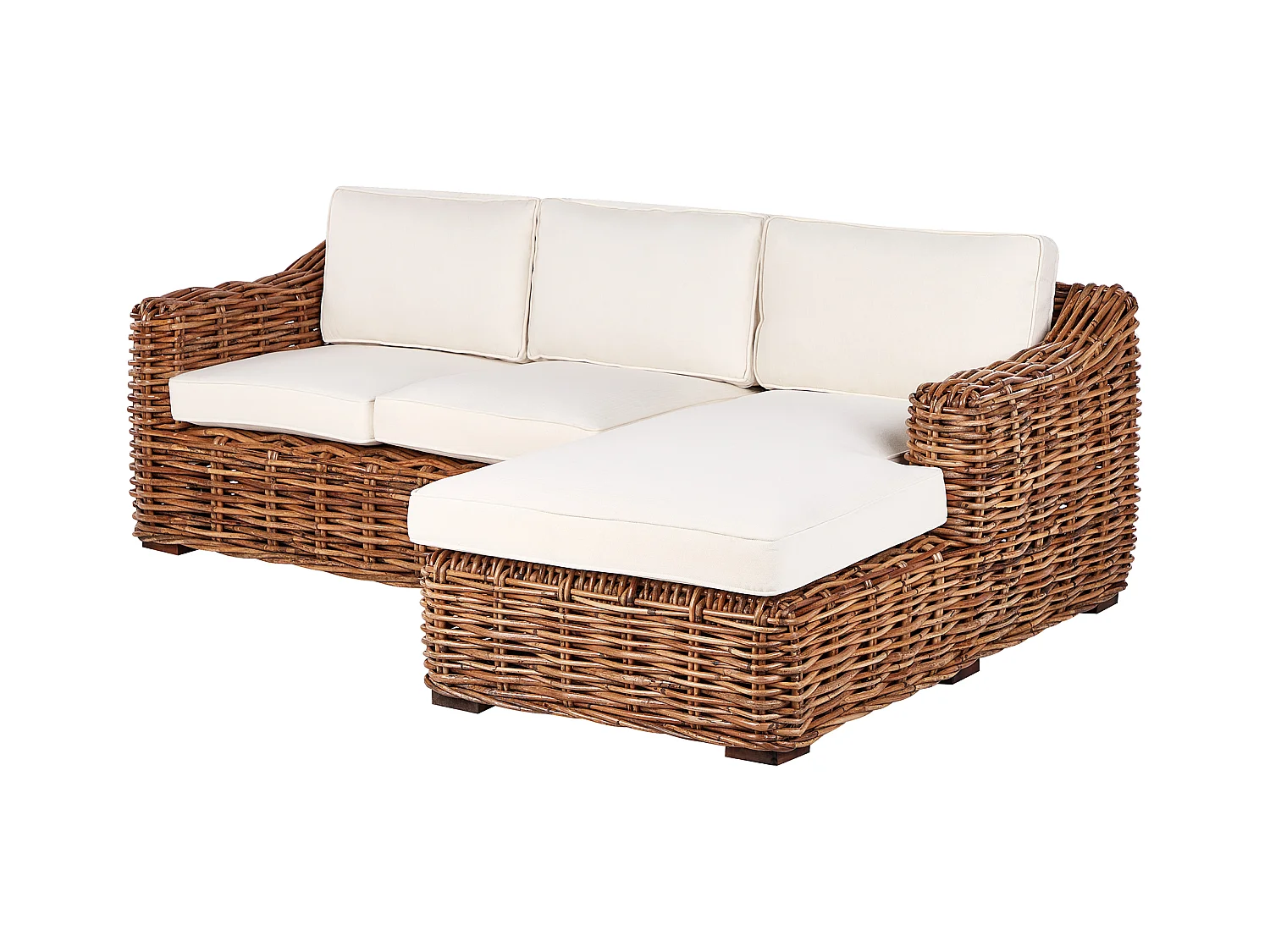 Divano angolare da giardino 3 posti BRIATICO Lato Sinistro Rattan Naturale
