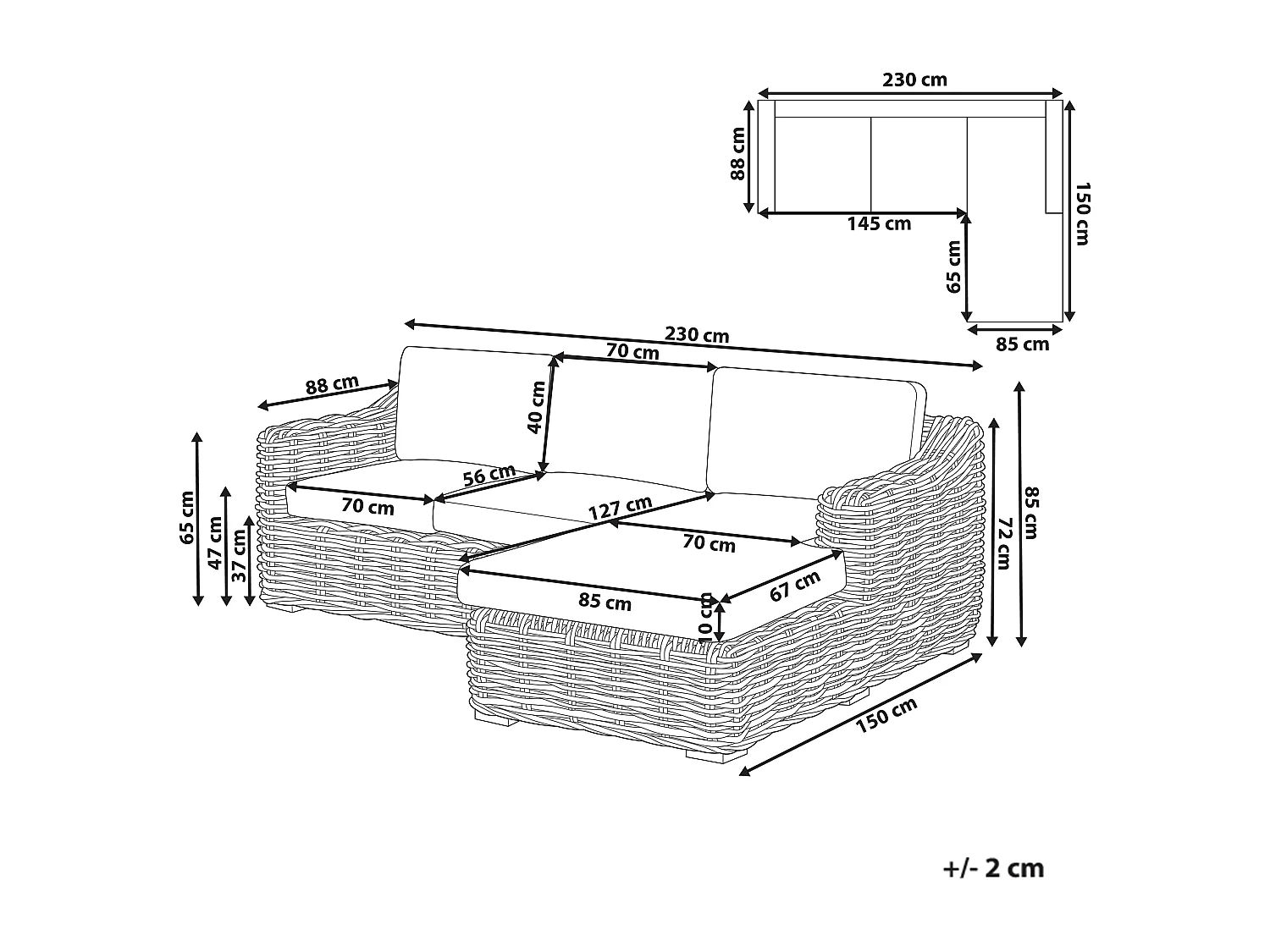 Garten Ecksofa 3-Sitzer BRIATICO linksseitig Rattan Naturfarben