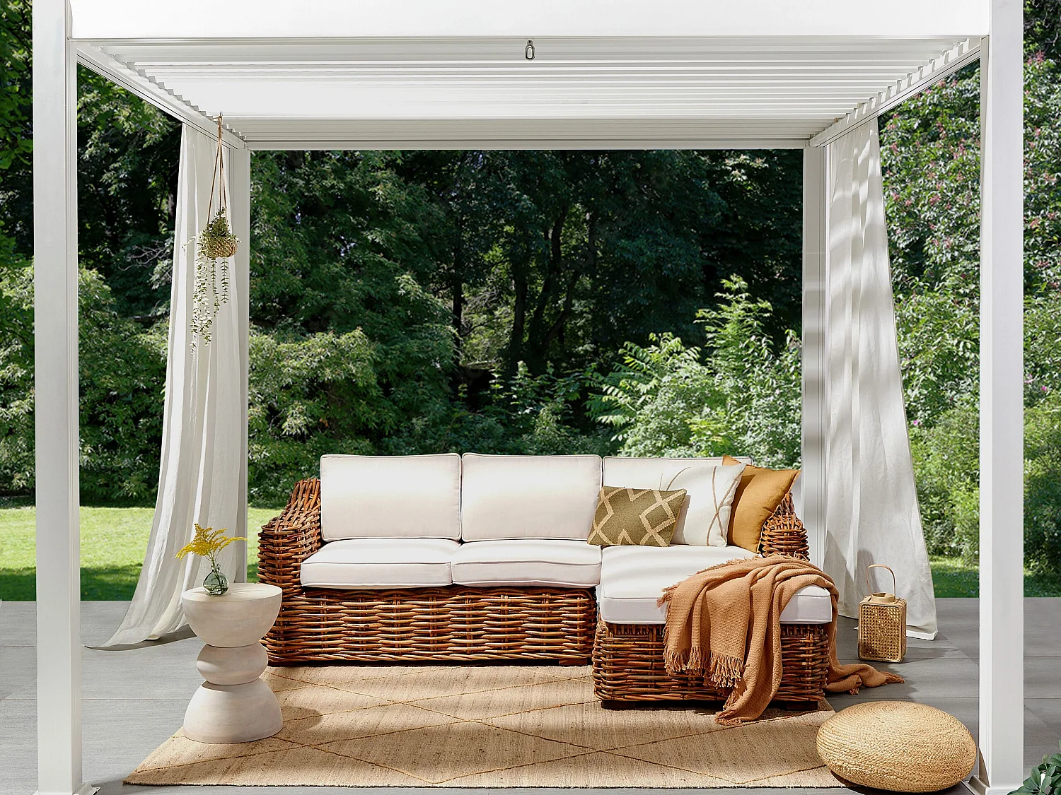 Divano angolare da giardino 3 posti BRIATICO Lato Sinistro Rattan Naturale