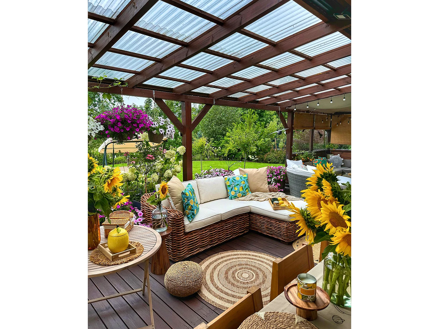 Garten Ecksofa 3-Sitzer BRIATICO linksseitig Rattan Naturfarben