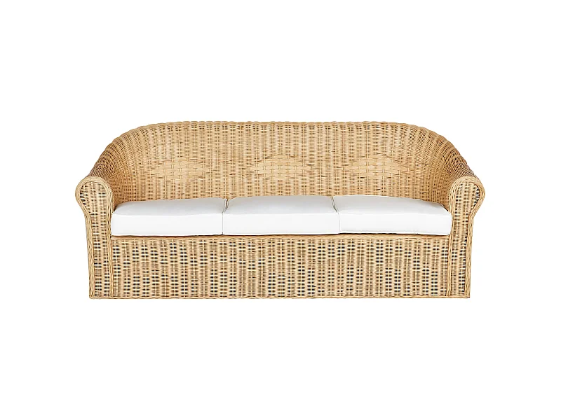 3-Sitzer Gartensofa Rattan natürlich mit Kissen weiß Outdoor & Indoor Livadeia
