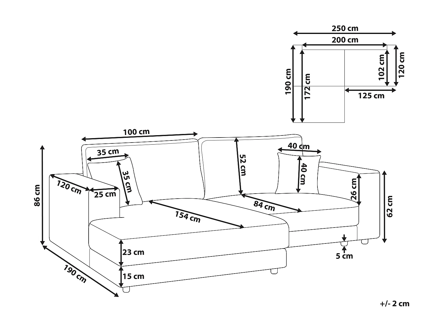 Ecksofa LOFOTEN Stoff Hellgrau 3-Sitzer rechtsseitig