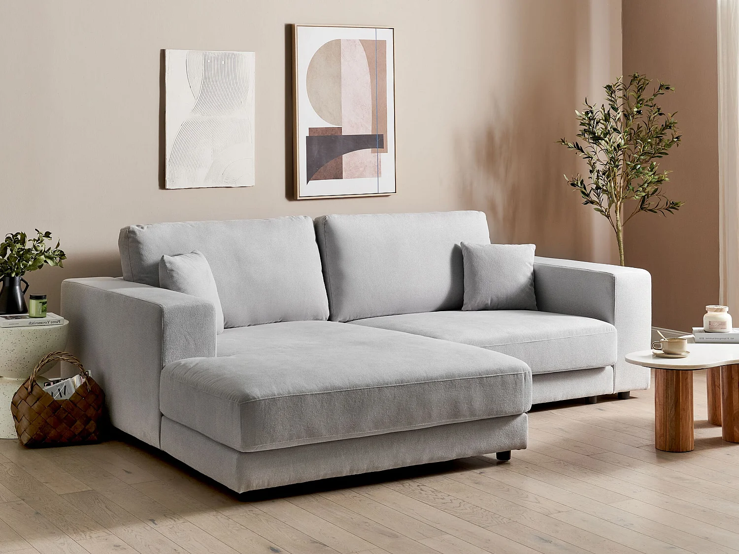 Canapé d'angle LOFOTEN Tissu Gris clair 3 places Côté droit